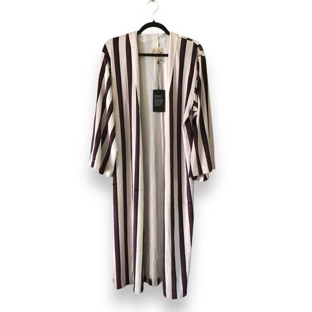 Crushed Velvet Duster Cardigan with Purple and White Stripes | Small